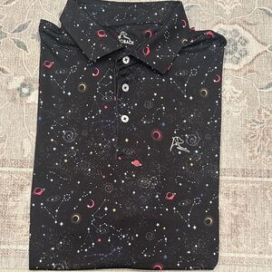 Rhoback Black Galaxy Print Polo Shirt